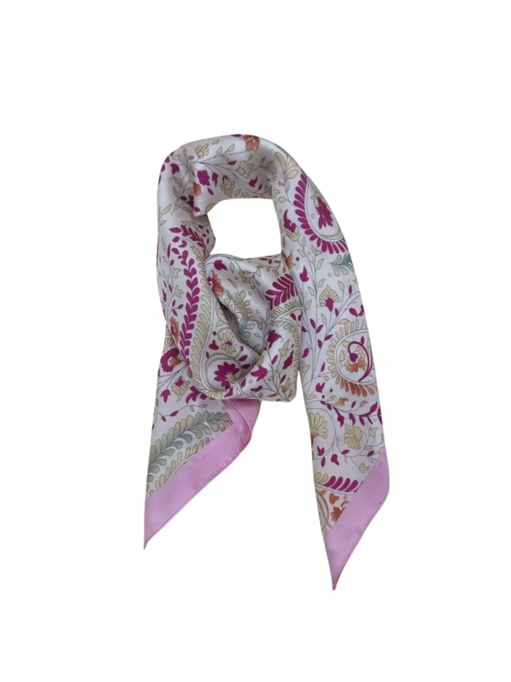 ✨Luxury Silky Square Scarf Pink Magenta Beige Paisley Vintage Print Wrap Stylish